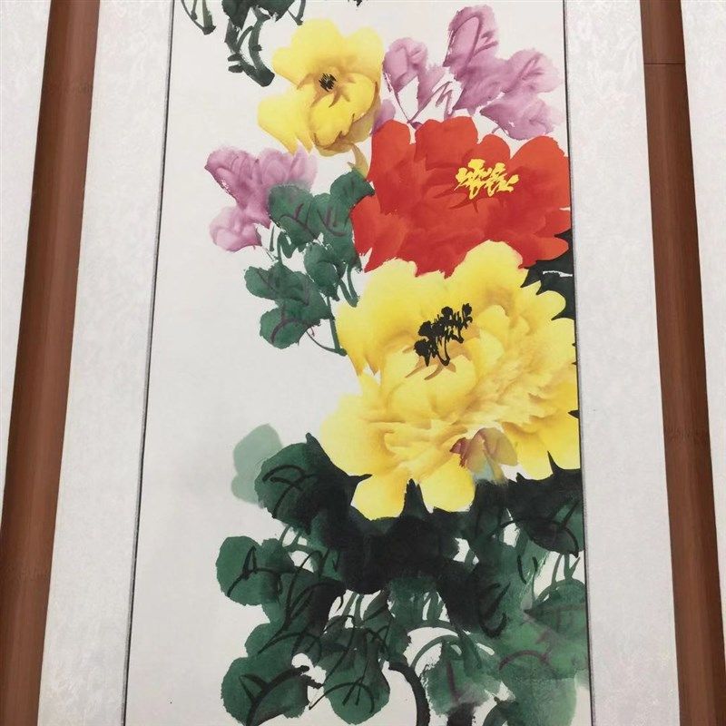 手绘国画牡丹花开富贵四条屏挂画卷轴客厅沙发背景墙走廊装饰画
