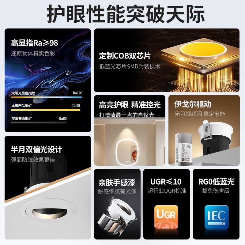 至御镜前射灯嵌入式偏光防眩护眼led卫生间浴室智能无主灯照明