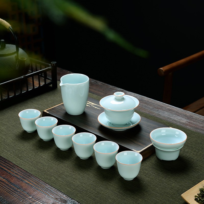 影青瓷功夫茶具套装简约家用客厅办公室会客盖碗茶杯提梁茶壶定制