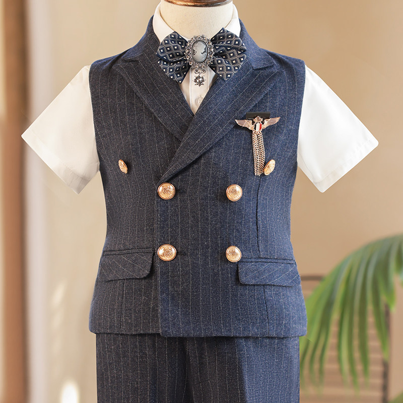 儿童西装套装男童礼服英伦风马甲花童生日主持人钢琴演出服夏季