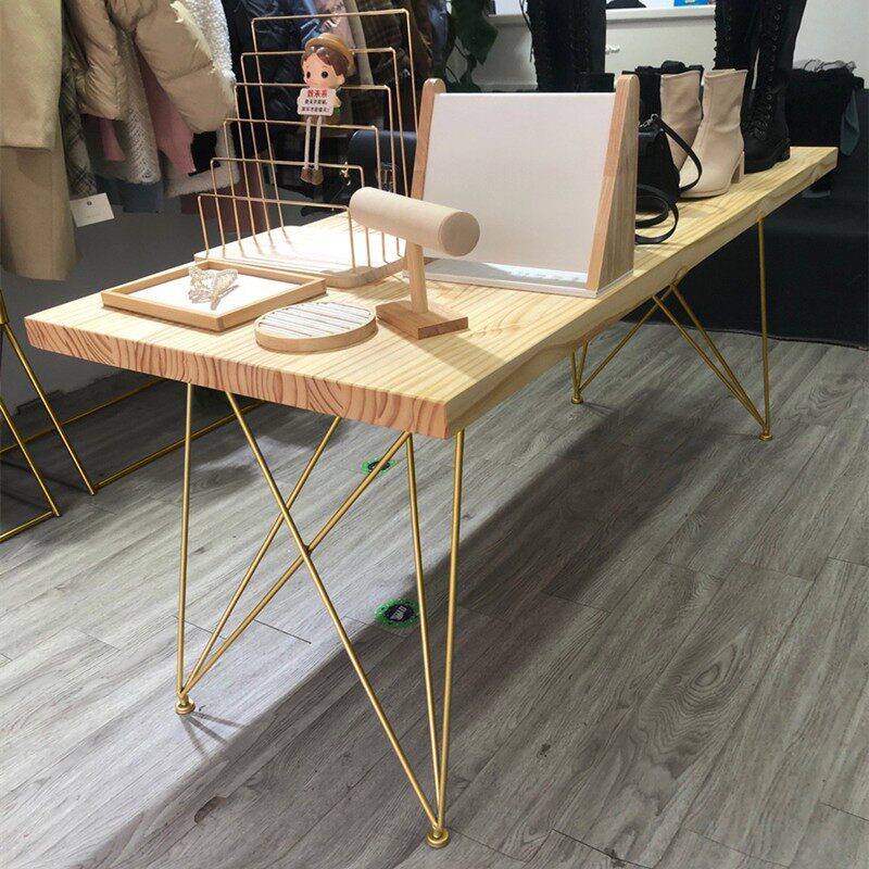 北欧服装店展示桌实木长方形包包鞋架工作桌简约中岛长条桌流水台