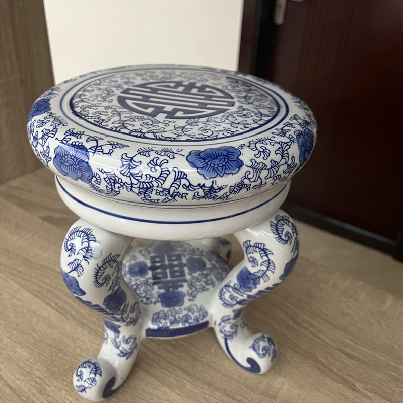 青花瓷仿古典四脚古凳子客厅落地桌面摆件手绘拼接景德镇花盆底座