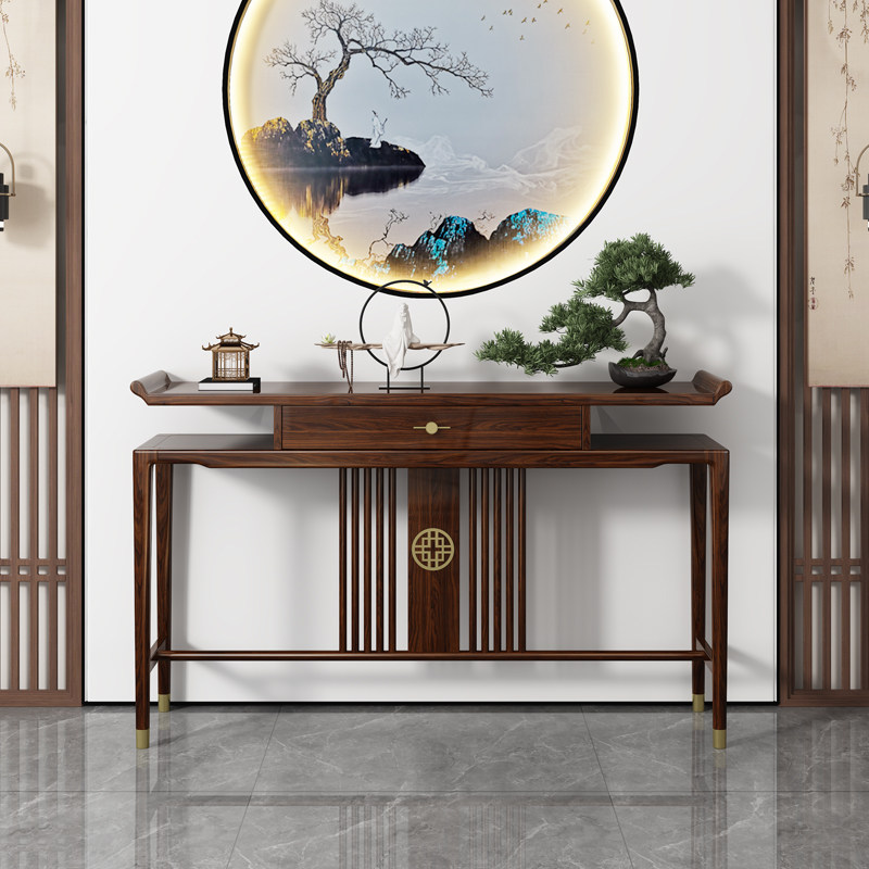 新中式玄关桌条案客厅入户入门靠墙供桌案几超窄实木乌金木玄关柜