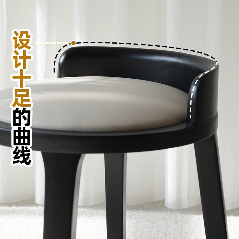 法式复古实木软包梳化妆凳子卧室家用奶油风餐凳极简客厅中古圆凳