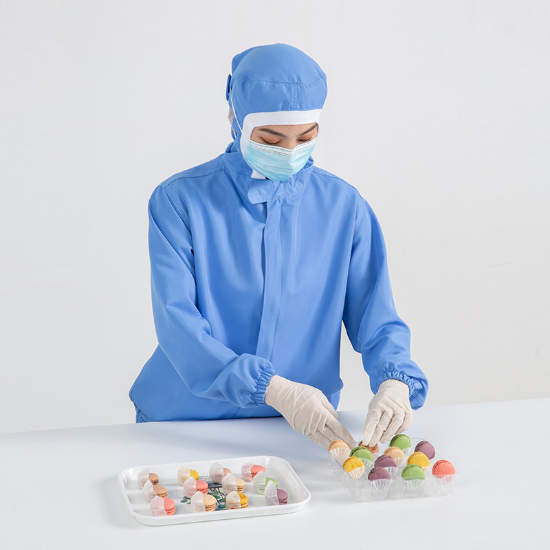 央厨房食品厂生产车间加工作服透气吸汗连帽套装白色男女工装专用