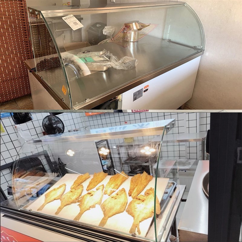玻璃罩熟食店快餐售饭台钢化玻璃展示柜玻璃鱼嘴钢化玻璃展示定制图片