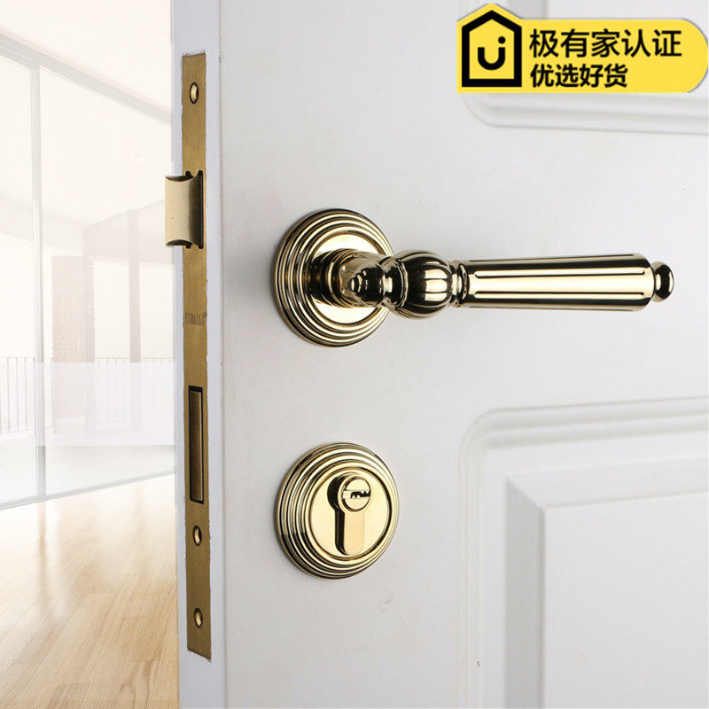 依佰利美式金色门锁轻奢室内欧式亮金pvd房门锁亮铬卧室静音门锁
