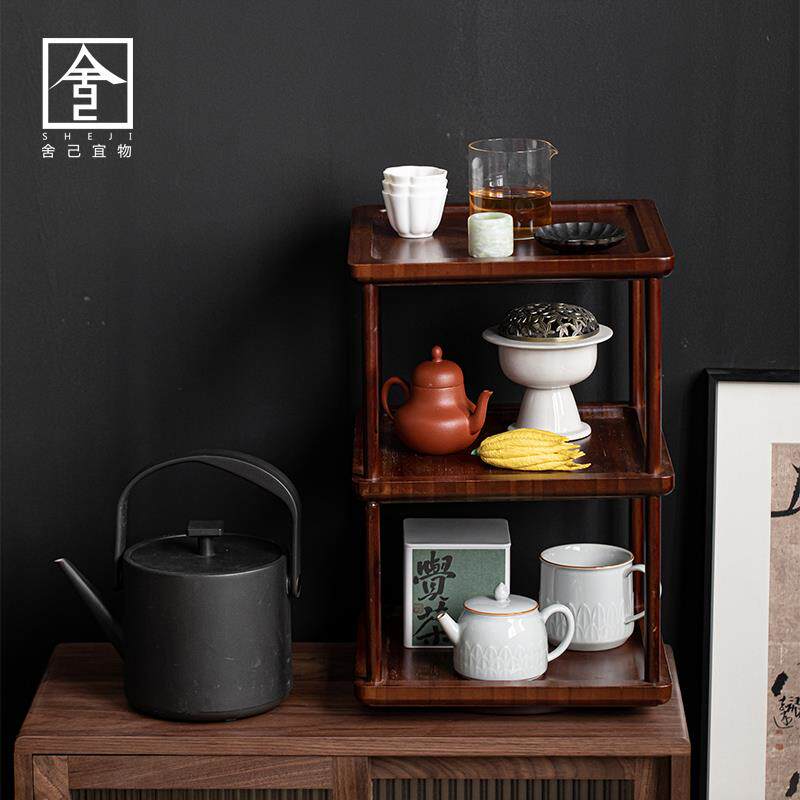 舍己宜物功夫茶具架竹制凌云茶杯架茶壶茶具置物架复古茶架子小型
