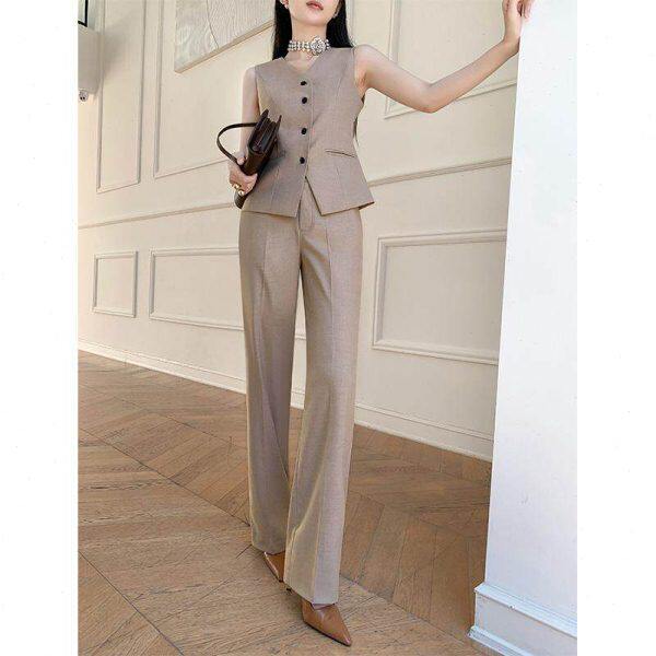 职业马甲西装套装女三件套阔腿裤小个子高级感正装休闲西服外套秋