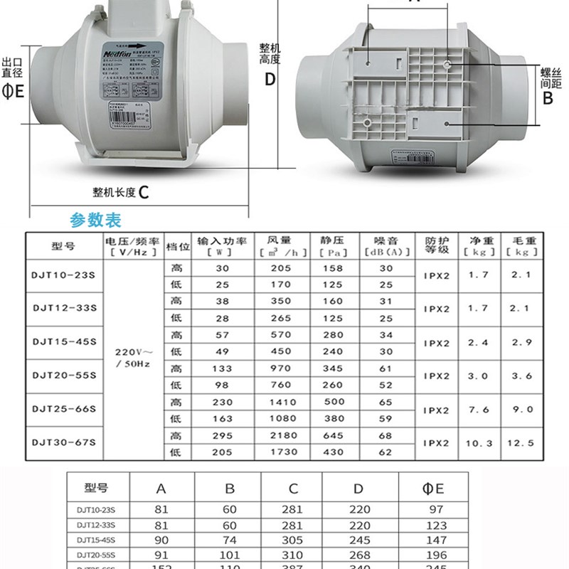 绿岛风管道抽风机强力静低音厨房换气排油烟风机家用卫生间排气扇
