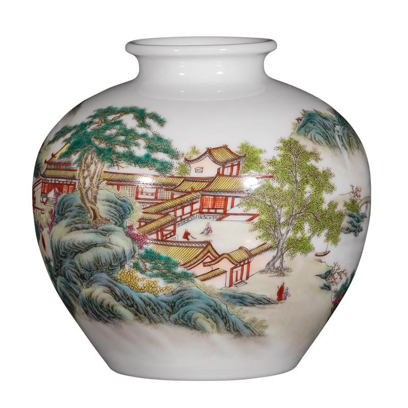 钟家窑景德镇陶瓷花瓶大师手绘粉彩石榴瓶薄胎客厅桌面装饰小摆件