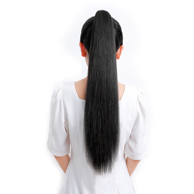 真发马尾长直发真人发丝假发女可烫染自然隐形60三齿抓夹高马尾辫