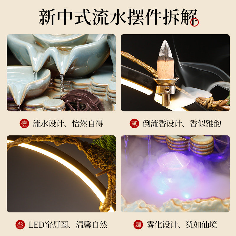 创意招财流水摆件循环水转运球玄关办公室大象装饰品公司开业礼物