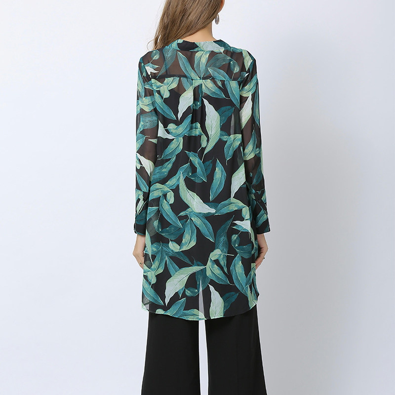 长袖衬衫漂亮时尚雪纺衫长款防晒衣女装夏季薄款开衫吊带外搭上衣