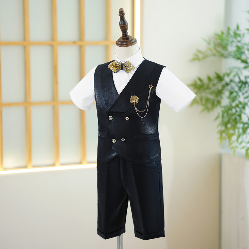 男童礼服夏季短款高档英伦风走秀礼服儿童毕业小主持人钢琴演出服