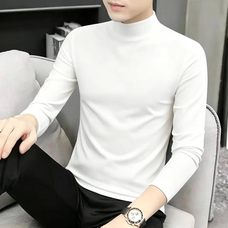 高级感纯色德绒长袖 T恤2026秋冬半高领双面绒男士休闲卫衣打底衫