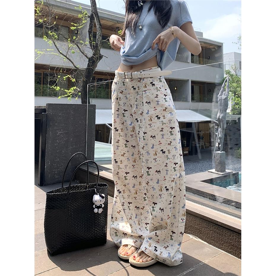 趣味小狗印花裤子宽松减
