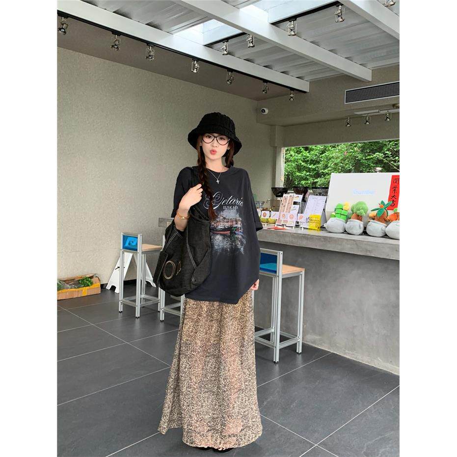 复古灰印花宽松短袖T恤女