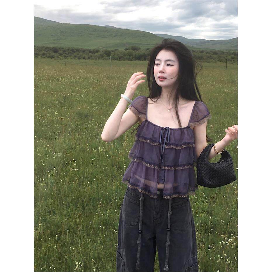 法式荷叶边蕾丝层次感小