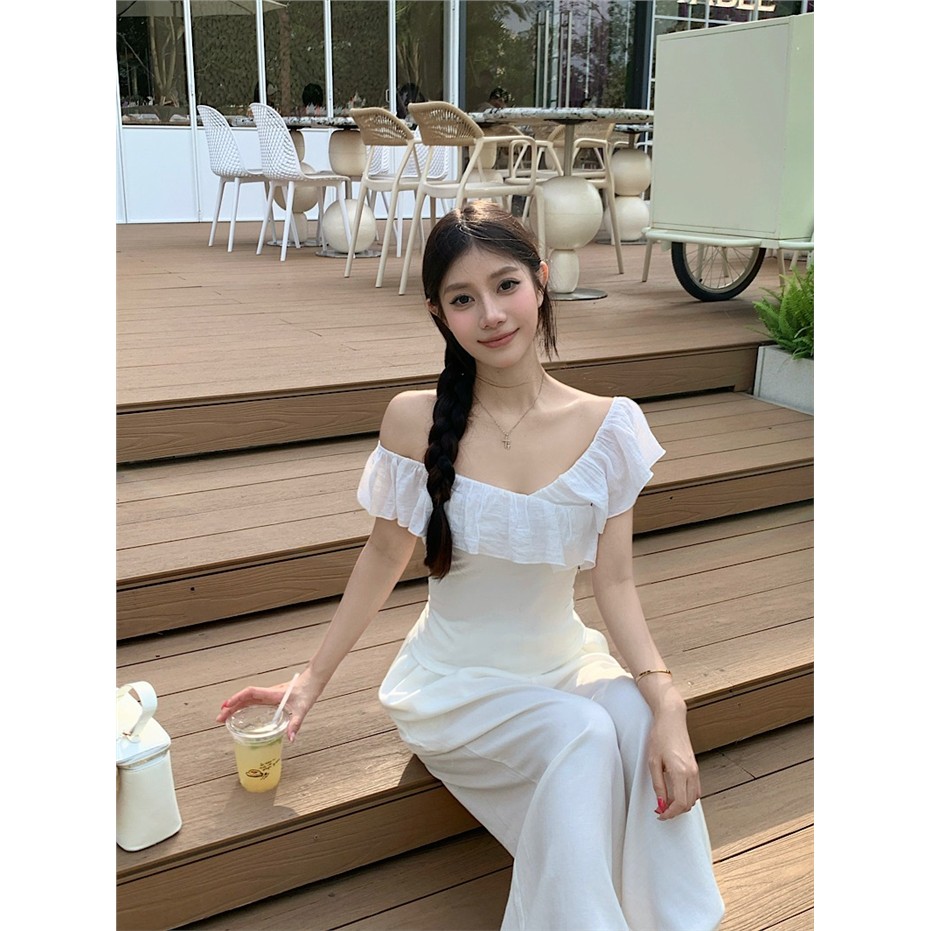 纯欲风荷叶边白衬衫女202