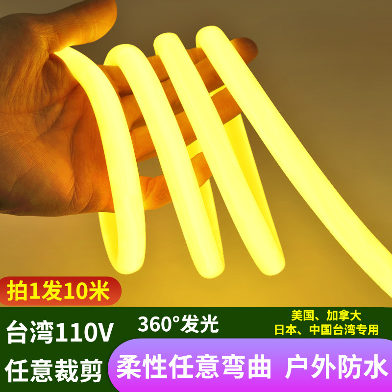 台湾110V电压 灯条霓虹圆形360度柔性 LED软灯带露营户外防水庭院
