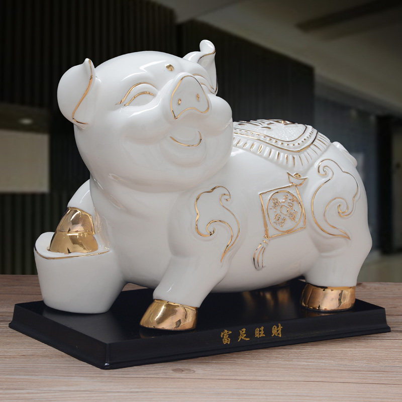 陶瓷猪摆件招财镇宅工艺品瓷器猪摆设家装客厅办公室摆设可爱小猪