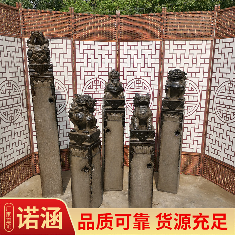 石雕拴马桩仿古做旧新款青石石狮子麒麟拴马柱招财貔貅栓马桩摆件