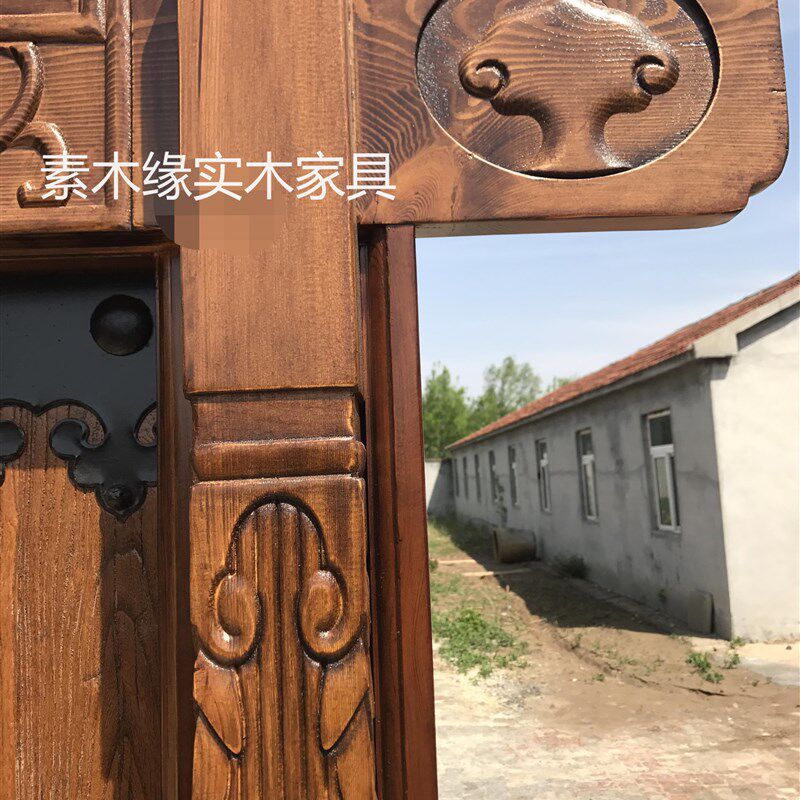 实木定制民宿房间门别墅庭院老榆木仿古大门进户门双单开门原木门