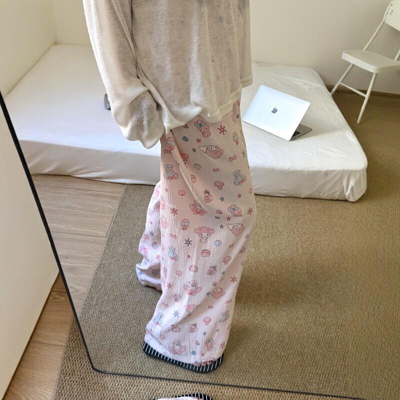 美乐蒂遛弯裤夏季薄款女宽松云朵棉直筒凉凉裤垂感慵懒风睡裤新款