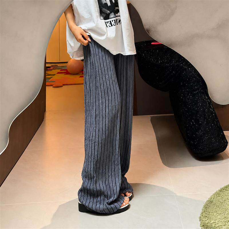 条纹遛弯裤女生夏外穿慵懒风阔腿裤韩系百搭休闲裤薄款宽松凉凉裤