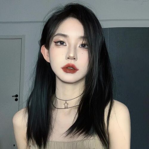 中分假发女中长发八字无刘海自然逼真长直发黑色学生减龄全头套式