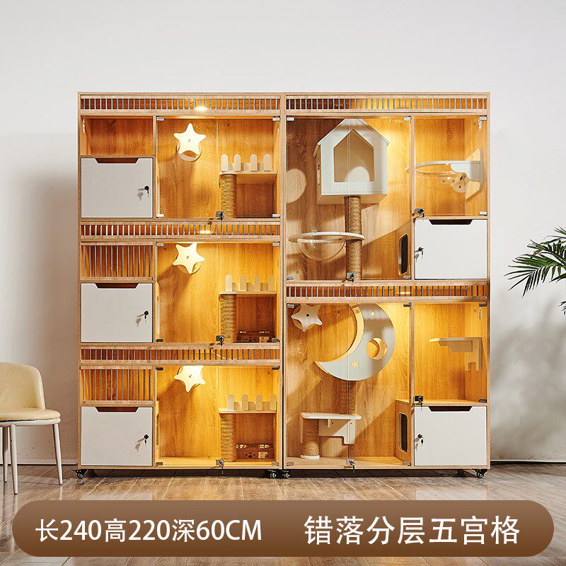 猫别墅笼子玻璃猫柜宠物店猫屋猫咖实木寄养笼三层猫窝猫舍展示柜