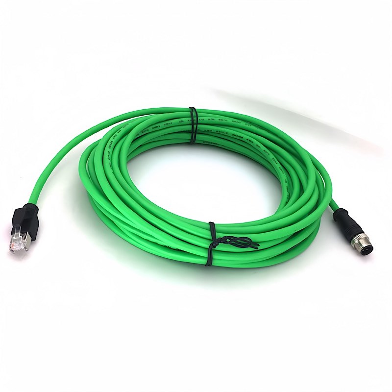 以太网跳线M12转RJ45工业相机防水网线4芯8芯ADX型传感器航空插头