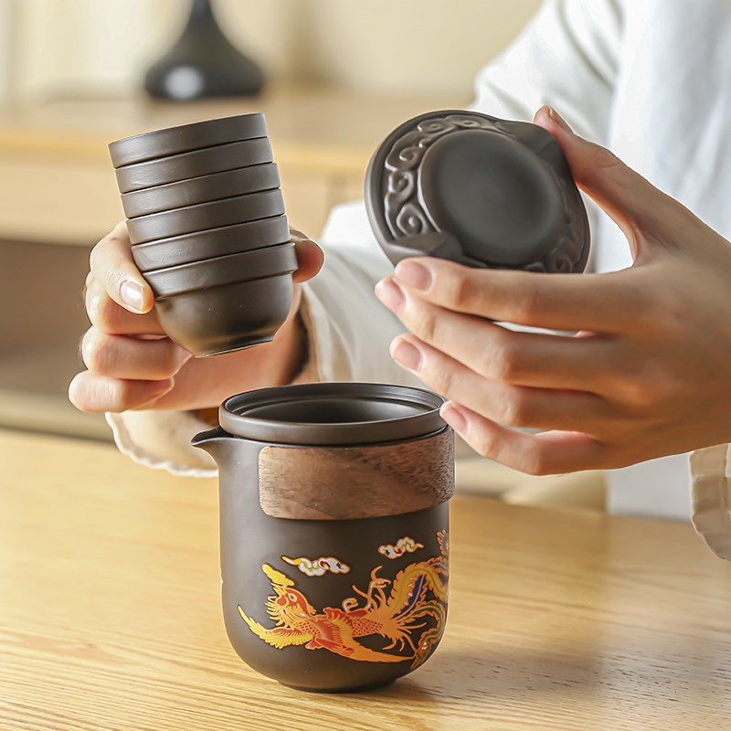遇热可变色紫砂茶具小套装便携式户外露营简易旅行功夫茶具快客杯