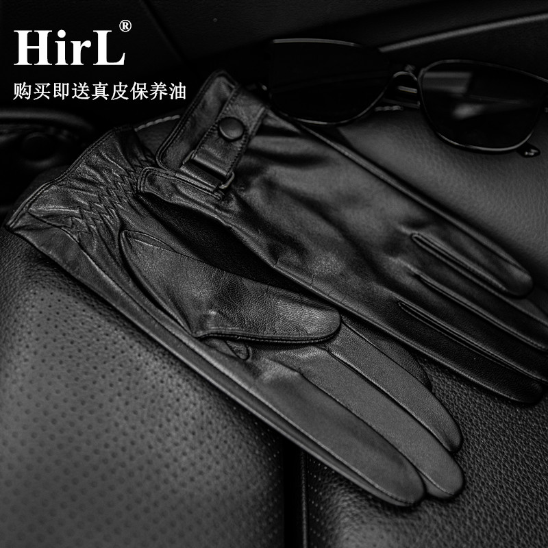 真皮手套男触屏薄款冬季骑行加绒保暖羊皮手套驾驶开车防滑皮手套