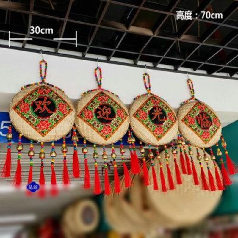 2023新款创意竹编装饰品农家乐壁饰竹雕欢迎光临竹画挂件工艺品图片