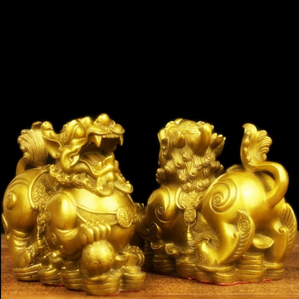 纯铜貔貅摆件一对大号雌雄招财镇宅皮尤家居客厅办公室风水工艺品