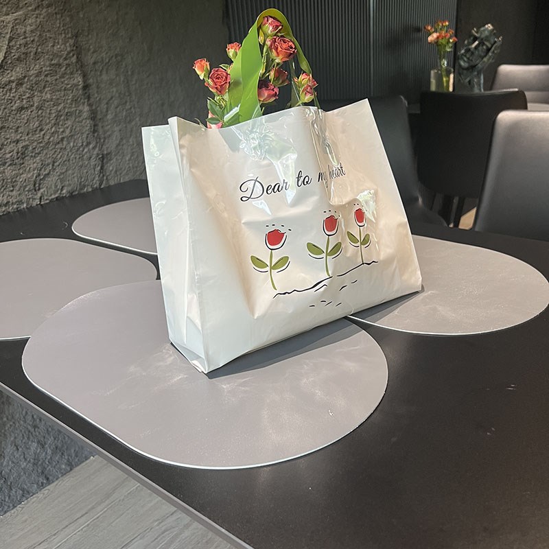 三朵小花塑料手提袋简约加厚女装童装店用袋子包装礼品购物袋定制