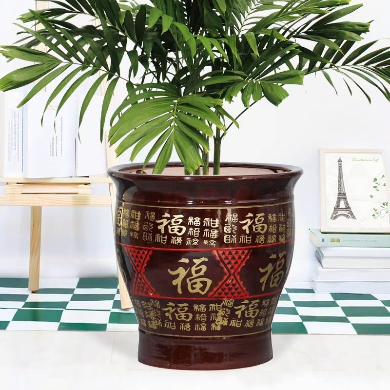 特大号福字陶瓷花盆客厅特大大绿植发财树绿植落地大花盆