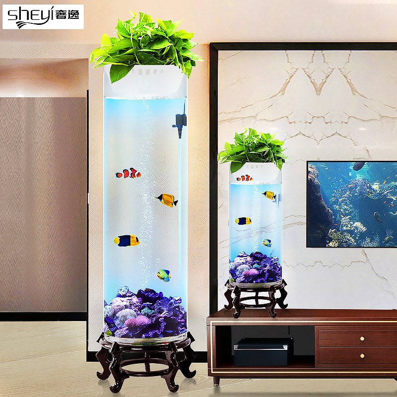鱼缸立式圆柱形奢逸客小型落地金鱼缸生态自动过滤水族箱免换水