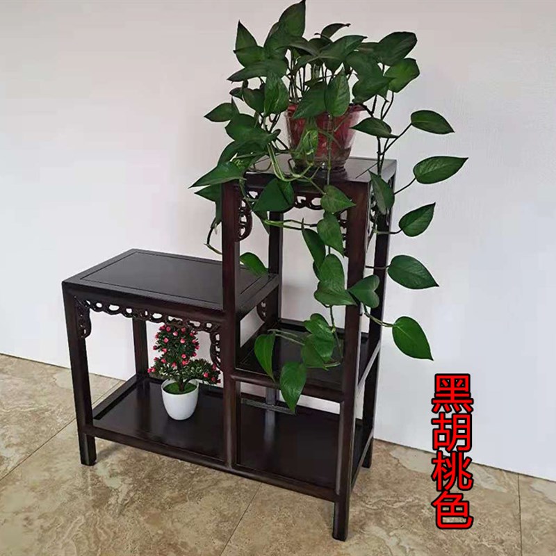 老榆木实木花架盆景架高低柜二连体带板鱼缸架博古架多层仿古奇石
