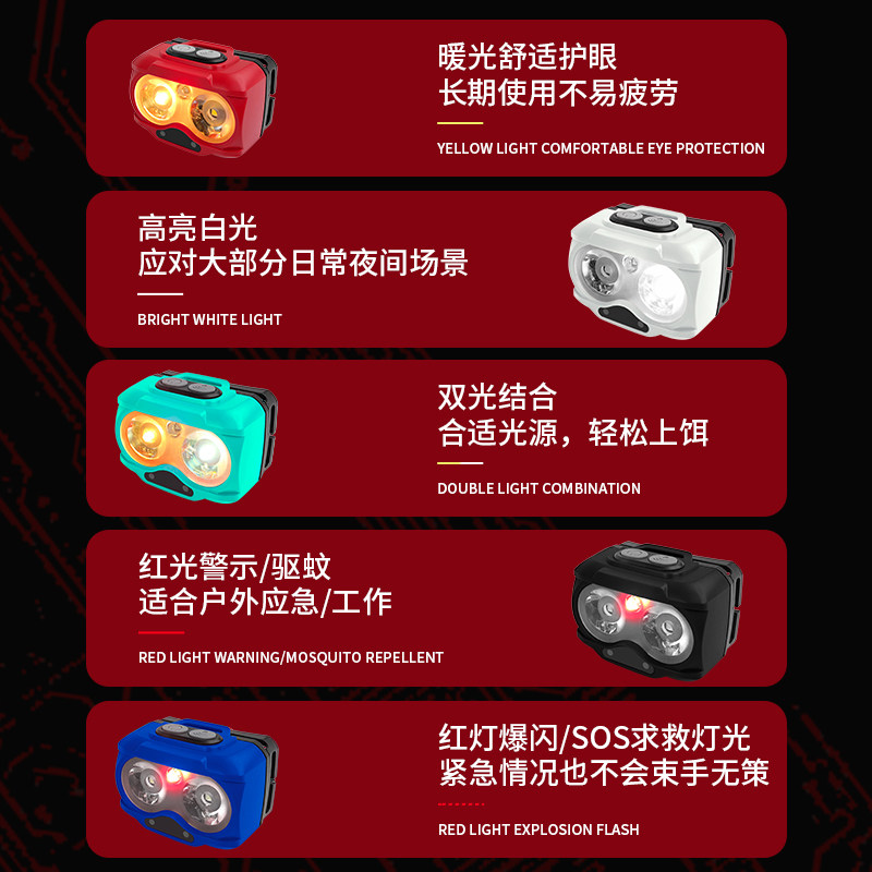 钓鱼充电头灯感应头灯多功能超亮LED户外照明夜钓灯大容量充电