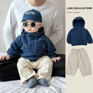 韩国男童外套秋季套装帅气宝宝连帽防风冲锋衣春款婴儿洋气休闲裤