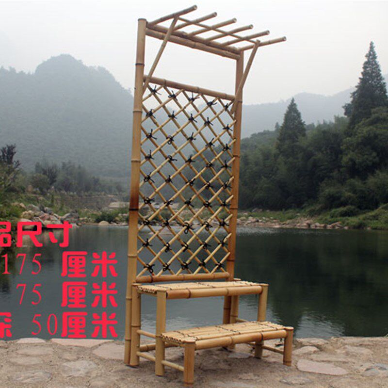 大号多层原竹白竹多肉花架落地置物网格竹制手工阳台田园吊篮花台