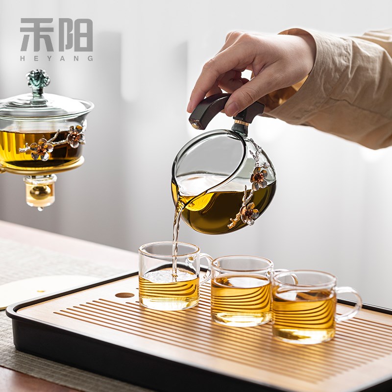 禾阳 玻璃茶具套装家用办公室喝茶功夫泡茶壶新款懒人泡茶神器