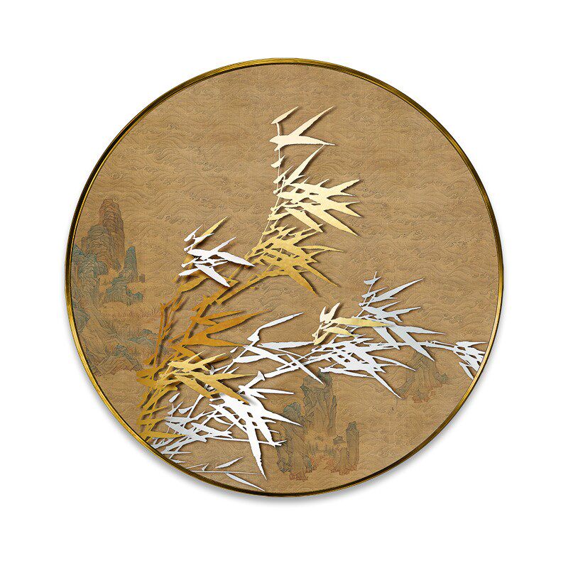 新中式装饰画玄关墙壁画立体创意金属雕刻竹子艺术圆形轻奢风挂画
