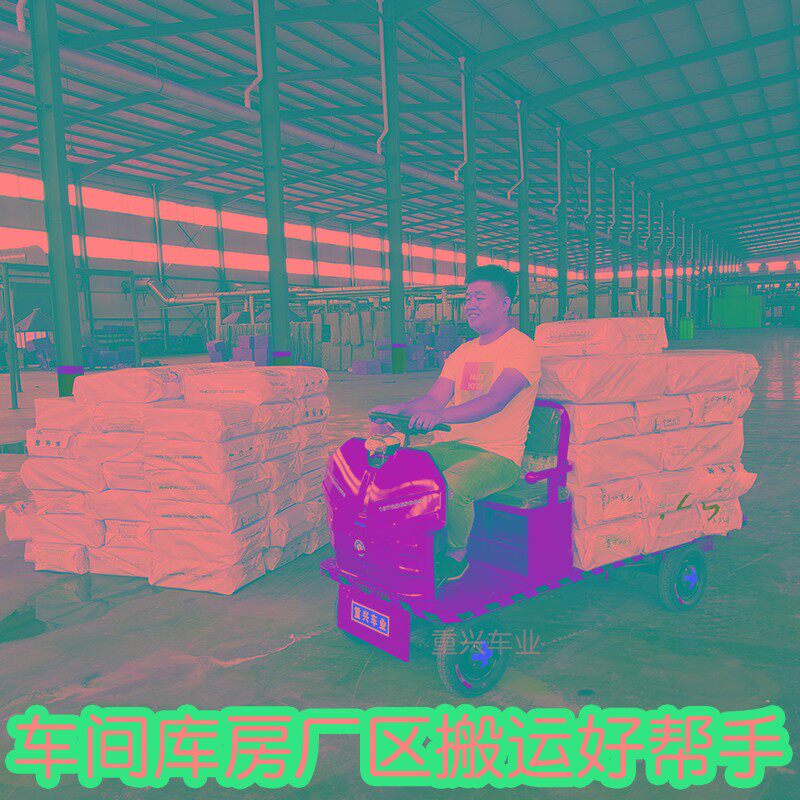 重兴车业 电动搬运车方向盘式新款四轮平板运输车仓库拉货拉客车