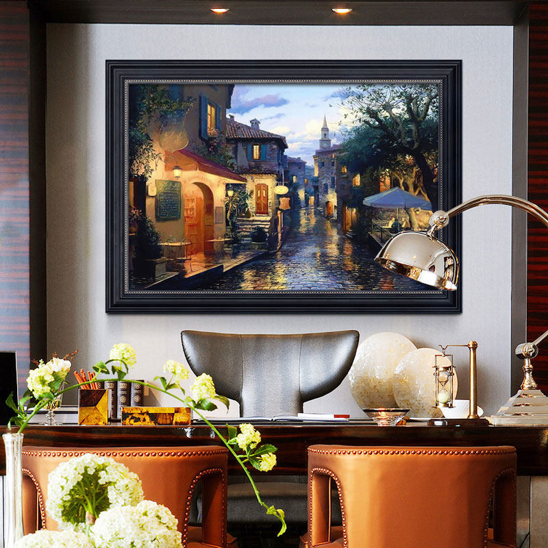 美式客厅装饰画沙发背景墙面欧式挂画风景油画玄关装饰画建筑壁画