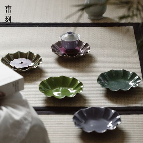 束刻干泡壶承手工陶瓷干泡台带铜片茶托盘茶道配件家用小号茶台