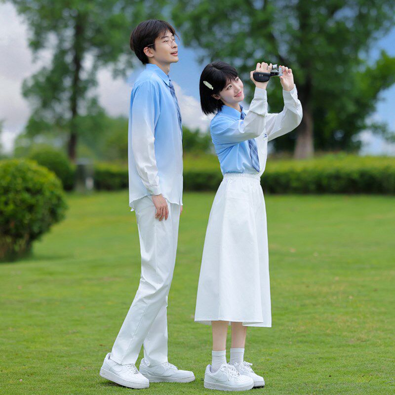 秋季班服初中生学院风渐变色衬衫套装中小学生舞台朗诵合唱演出服